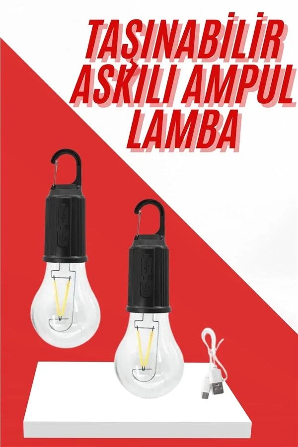 İthalat® Şarjlı Aydınlatma Ampul Tasarımlı Ambians Işık Askılı Kamp Lambası