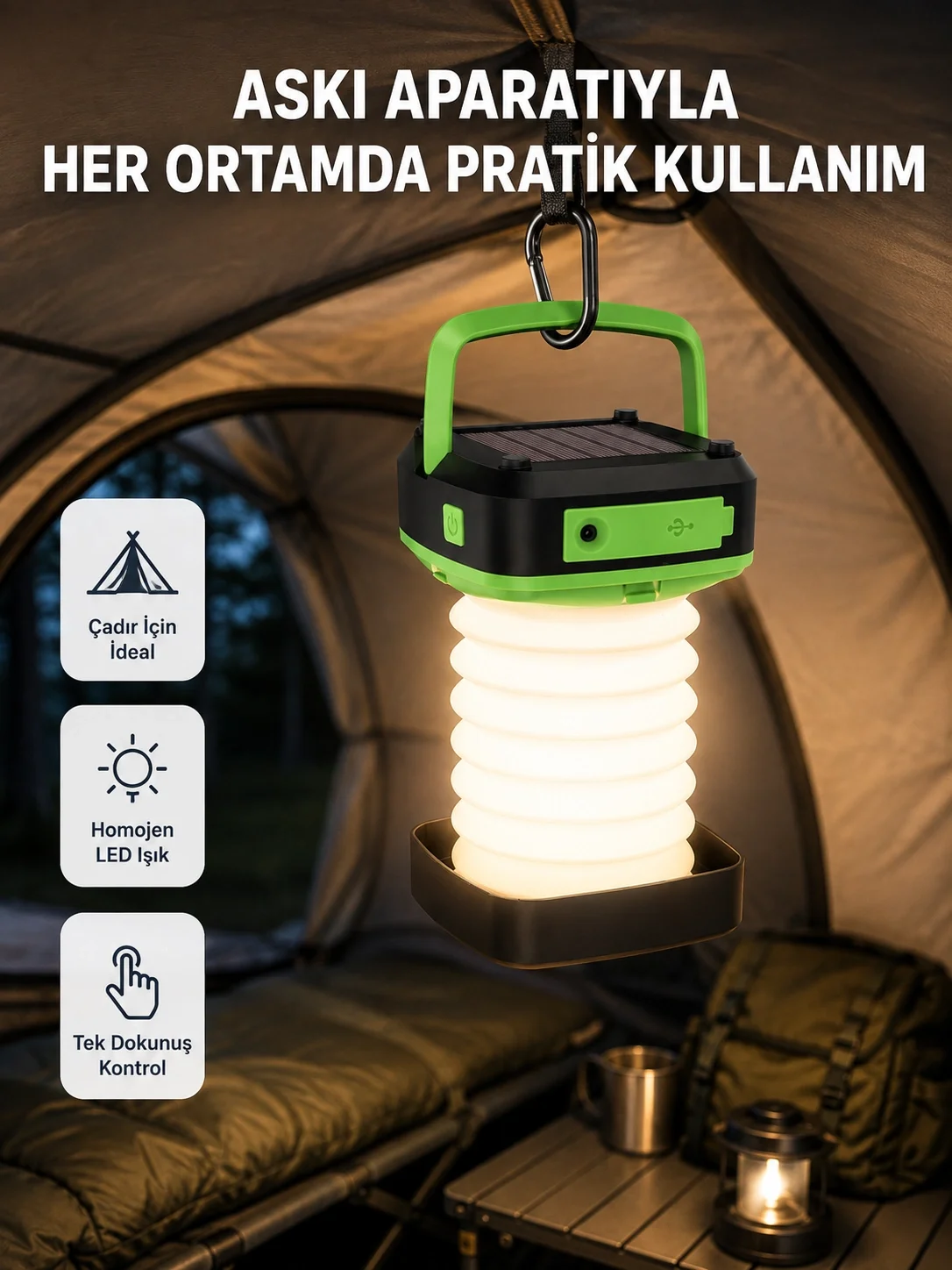 İthalat® Şarjlı LED Lamba – Dokunmatik Sensörlü, 3 Kademeli Parlaklık