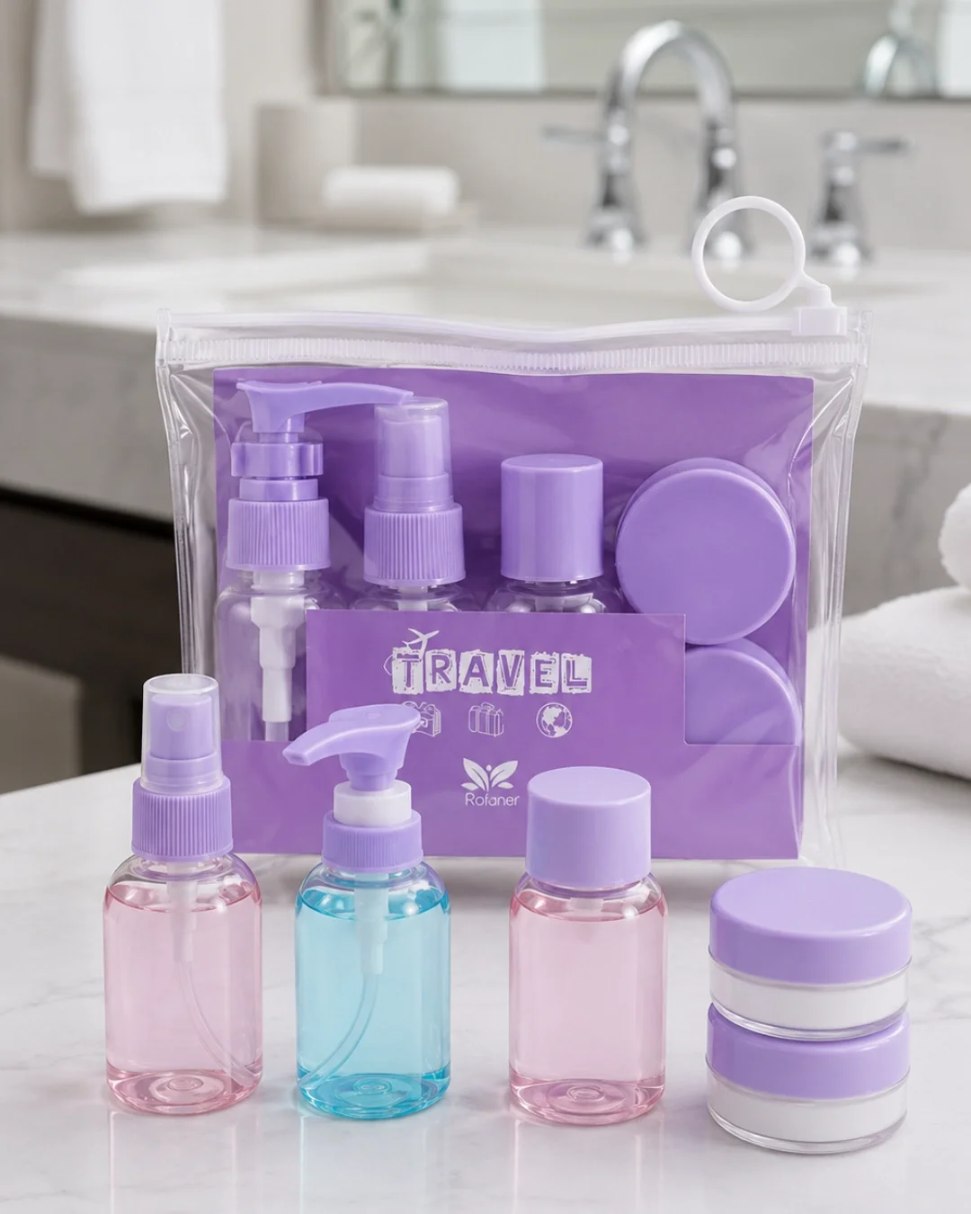 İthalat® Şeffaf Seyahat Dolum Şişesi Seti 5 Parça Kozmetik Organizer
