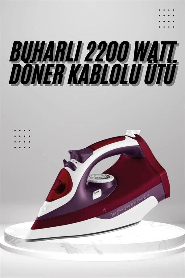 İthalat® Seramik Tabanlı Kırmızı 2200 Watt Şok Buharlı Ütü Yeni Nesil