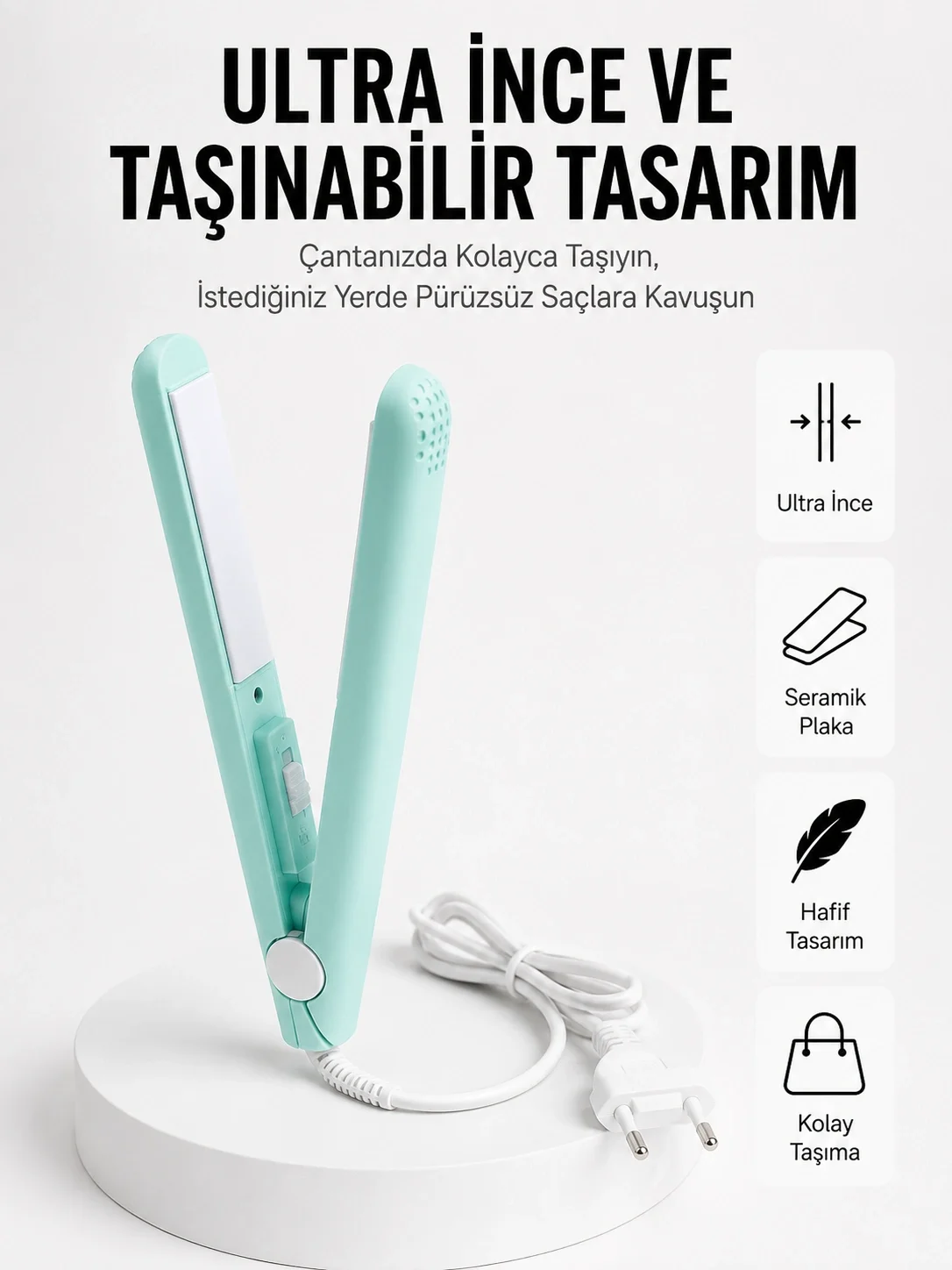İthalat® Seyahat Tipi Taşınabilir Saç Düzleştirici Saç Şekillendirici Yüksek Isı Ayarlı