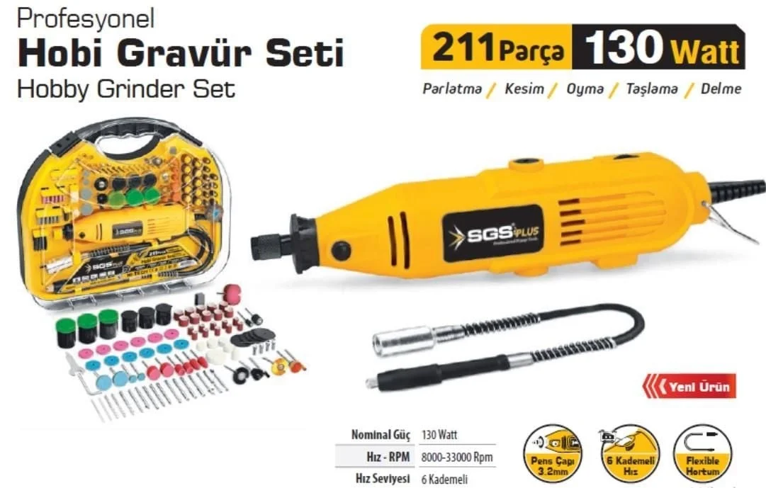İthalat® SGS 5260 Hobi Gravür Seti 130 Watt 211 Parça