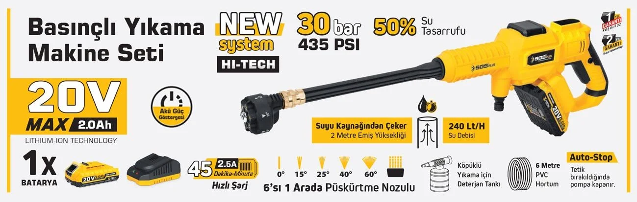 İthalat® Sgs 5410 Akülü Basınçlı Oto Araba Bahçe Yıkama Tabancası Seti 30 Bar İthalat® Sgs 5410 Akülü Basınçlı Oto Araba Bahçe Yıkama Tabancası Seti 30 Bar