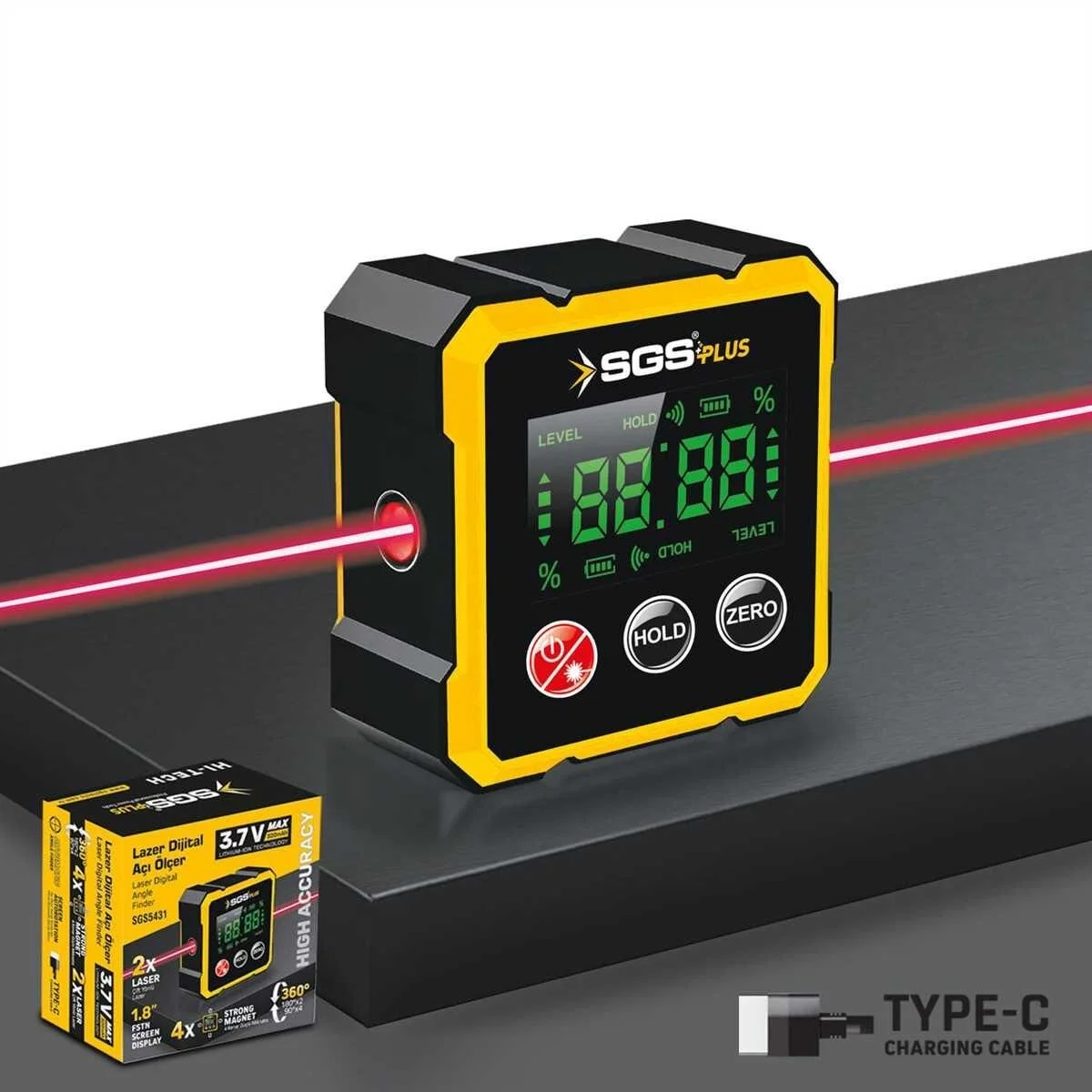 İthalat® SGS 5431 Lazer Dijital Açı Ölçer Mıknatıslı