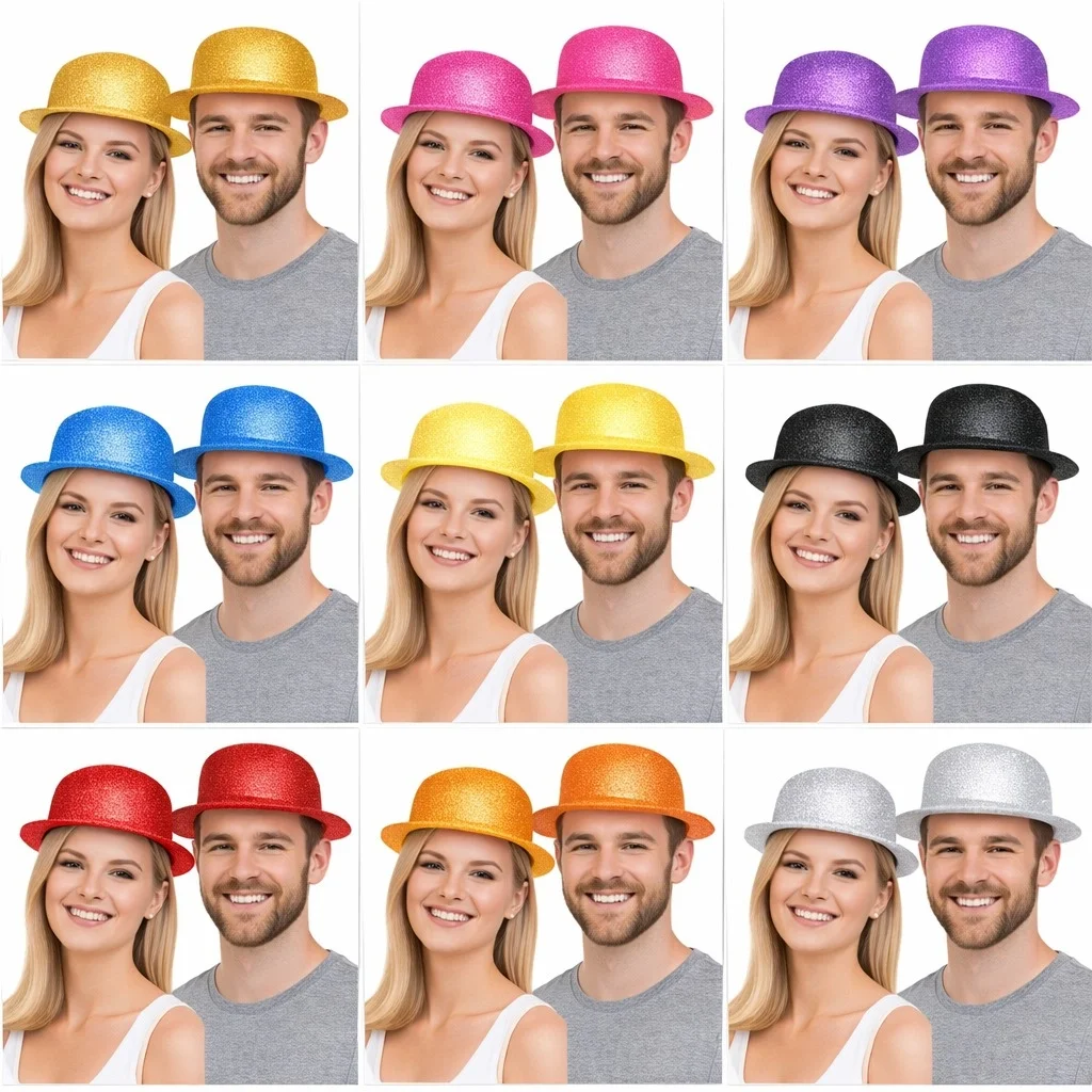 İthalat® Simli Melon Şapka 9’lu Set - 9 Renk Parti ve Kostüm Şapkası