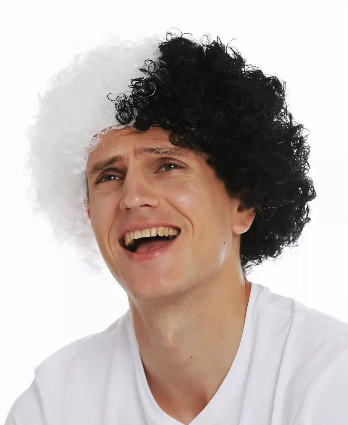 İthalat® Siyah Beyaz Kıvırcık Afro Bonus Peruk Taraftar Bonus Saç