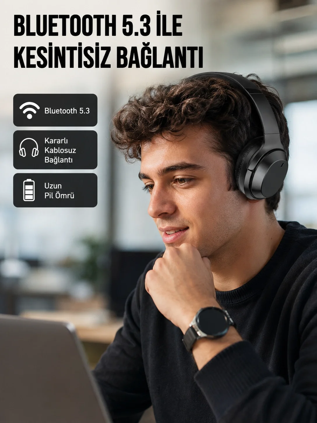 İthalat® Siyah Kablosuz Bluetooth Kulaklık 300 mAh Hızlı Şarj Katlanabilir Pedli Yeni Nesil