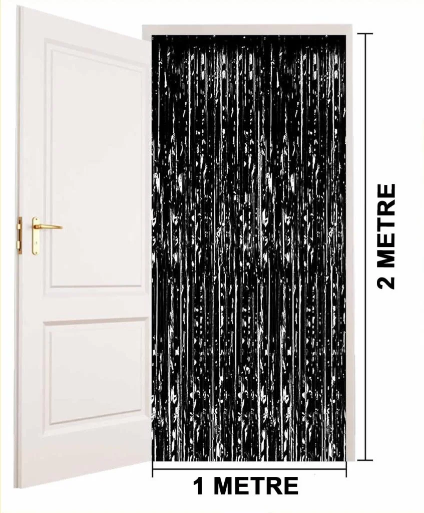 İthalat® Siyah Renk Ekstra Metalize Parlak Saçaklı Arka Fon Perde İthal  1x2 Metre