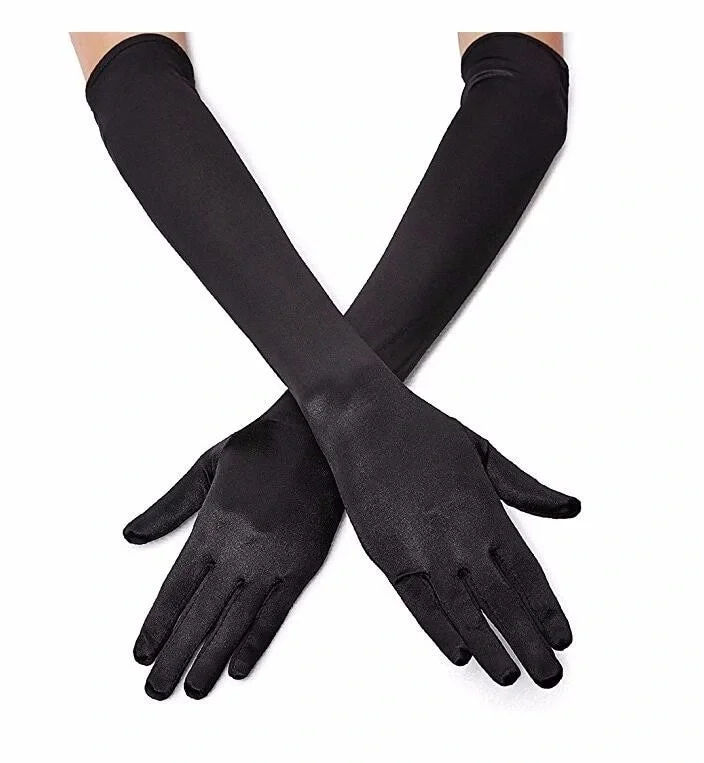 İthalat® Siyah Renk Likralı Dirseğe Kadar Uzun Kumaş Eldiven 40 cm