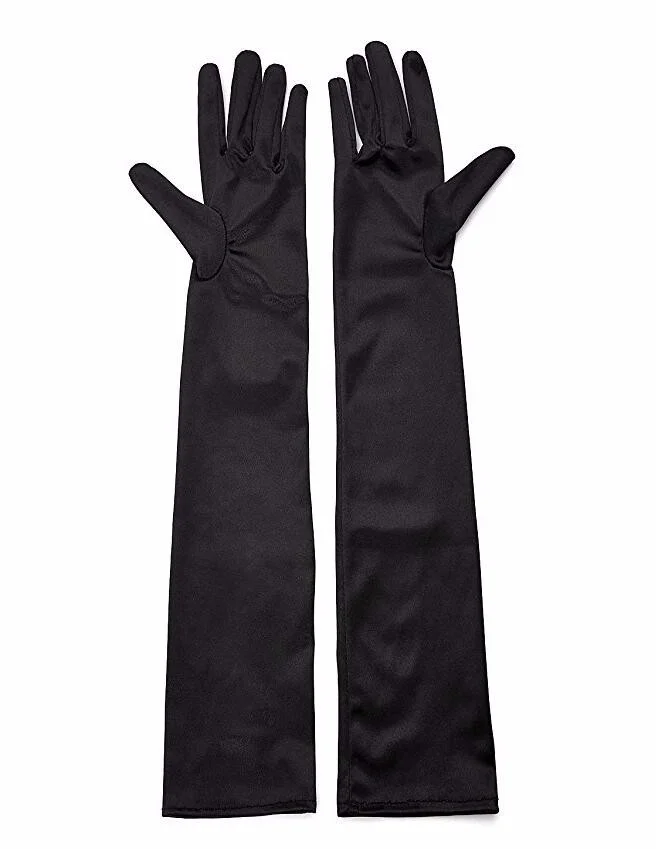 İthalat® Siyah Renk Likralı Dirseğe Kadar Uzun Kumaş Eldiven 40 cm