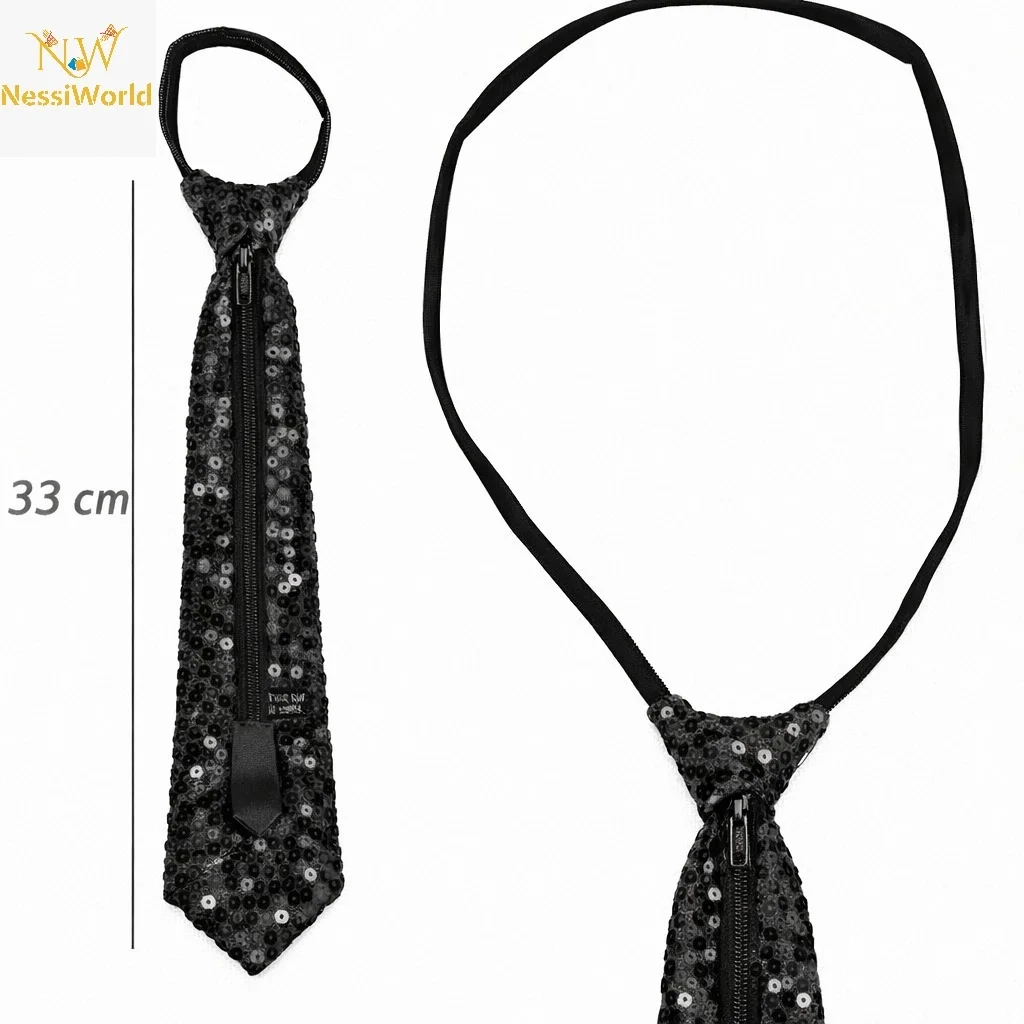 İthalat® Siyah Renk Pul Payetli Işıltılı Parti Kravatı 33 cm