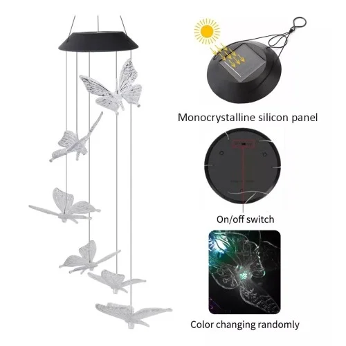 İthalat® Solar Led Işıklı Kelebekli Bahçe Dekoru 6 Ledli,Renkli Işık