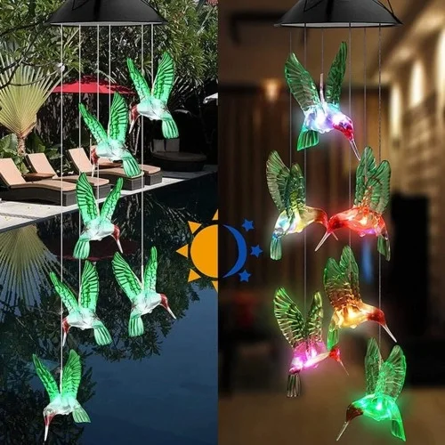 İthalat® Solar Led Işıklı Kuşlu Bahçe Dekoru 6 Ledli,Renkli Işık