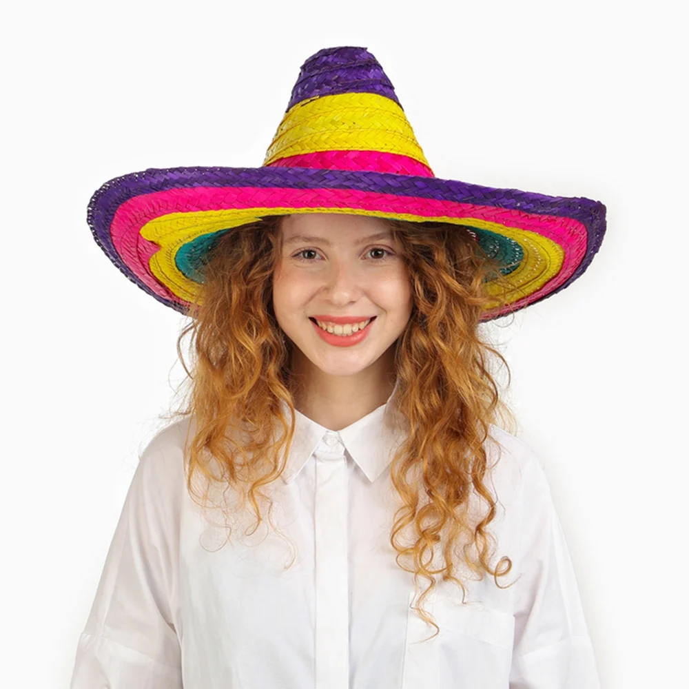 İthalat® Sombrero Meksika Şapkası Renkli Örme Hasır Çocuk Boy