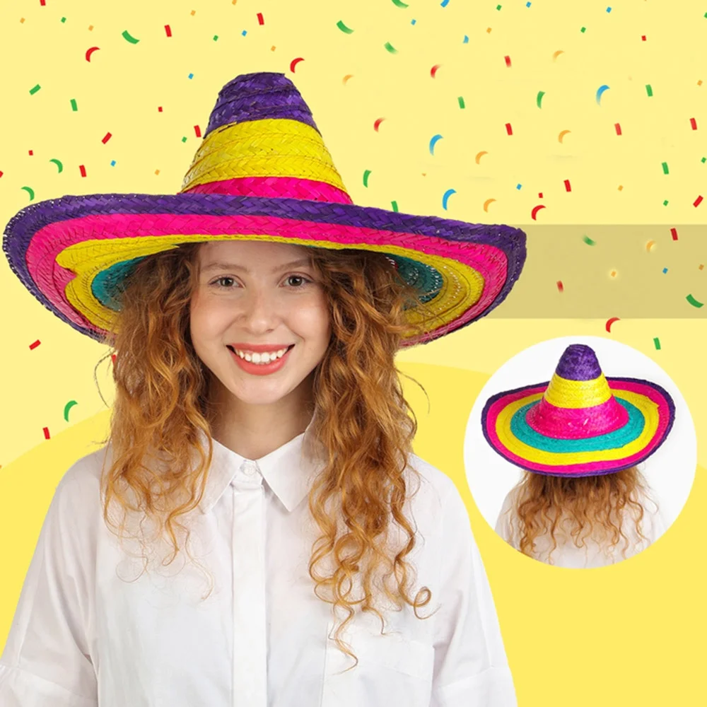 İthalat® Sombrero Meksika Şapkası Renkli Örme Hasır Çocuk Boy