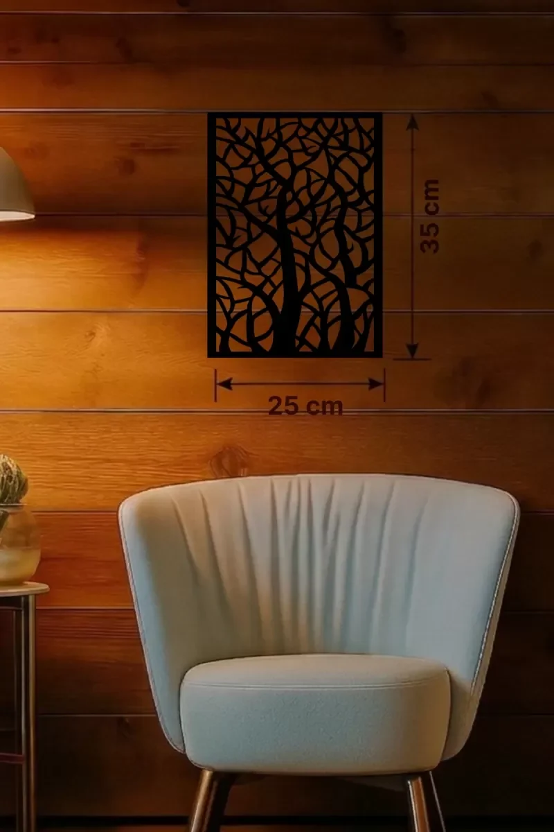 İthalat® Soyut Ağaç Dalları Ahşap Duvar Tablosu - 25x35 cm Lazer Kesim Dekoratif Pano