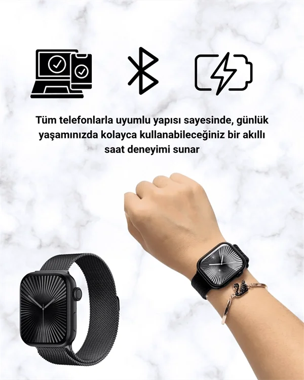 İthalat® SQ-16 Mini Series 10 Akıllı Saat | Şık ve Hafif Tasarım, 3 Kordon Seçeneği