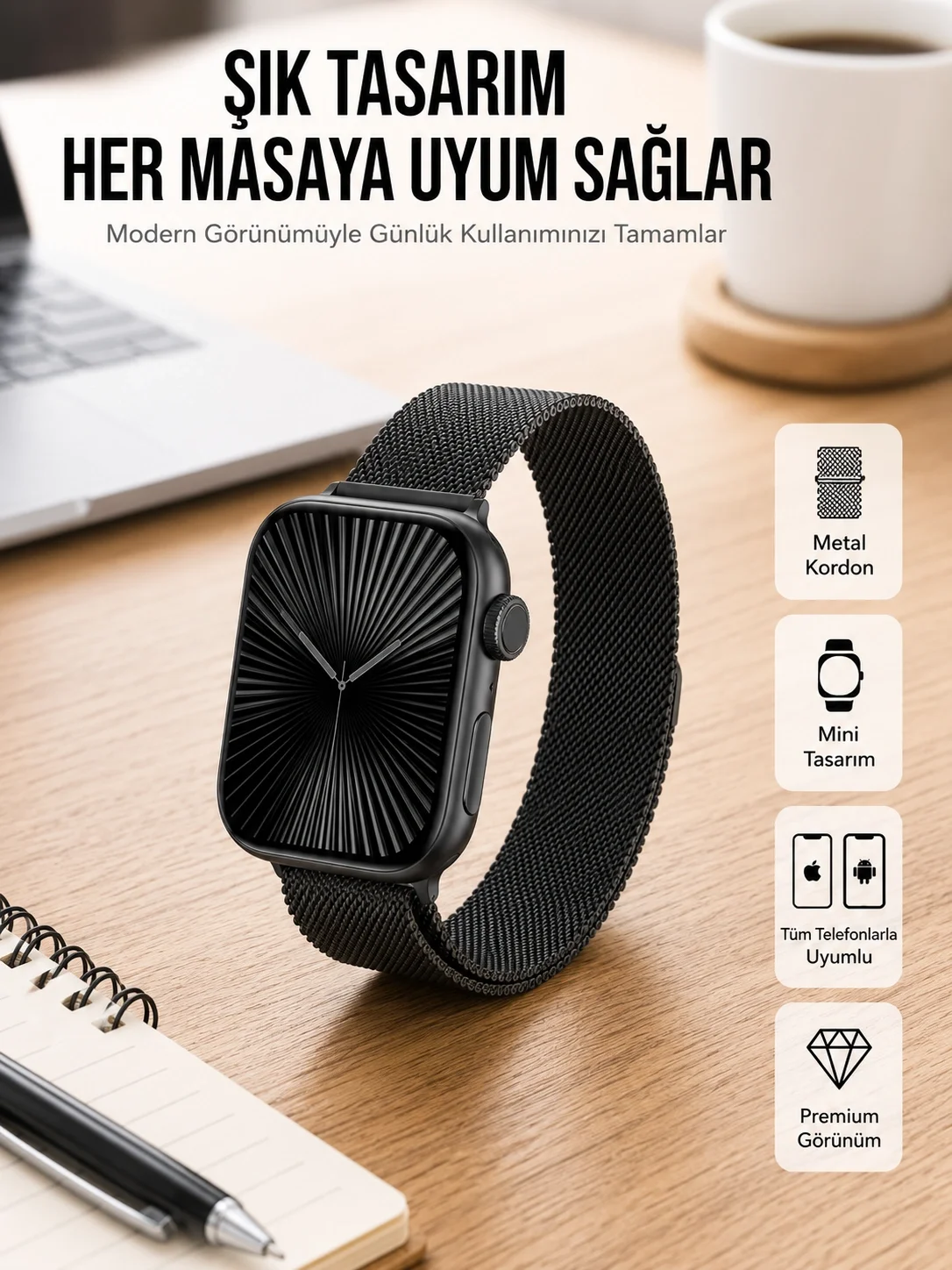 İthalat® SQ-16 Mini Series 10 Akıllı Saat | Şık ve Hafif Tasarım, 3 Kordon Seçeneği