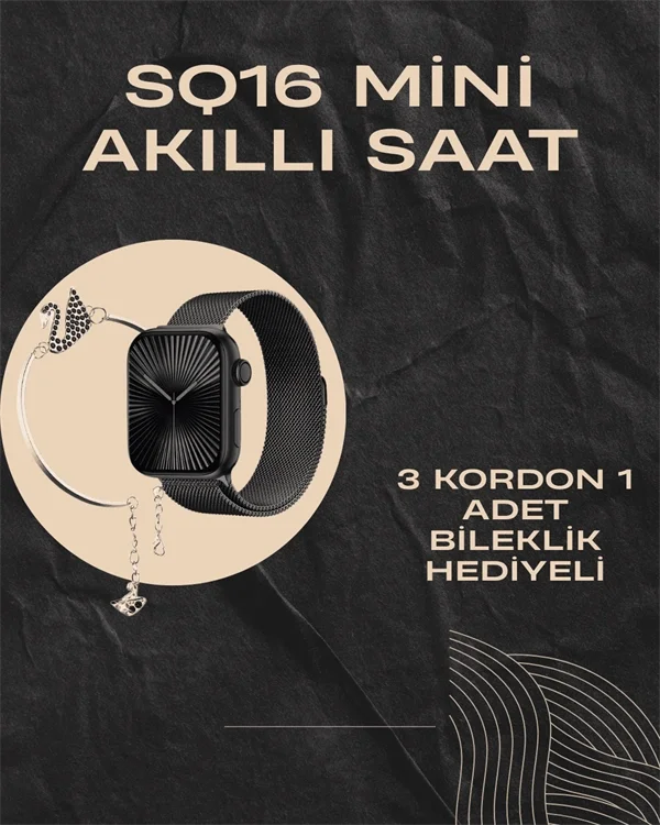 İthalat® SQ-16 Mini Series 10 Akıllı Saat | Şık ve Hafif Tasarım, 3 Kordon Seçeneği