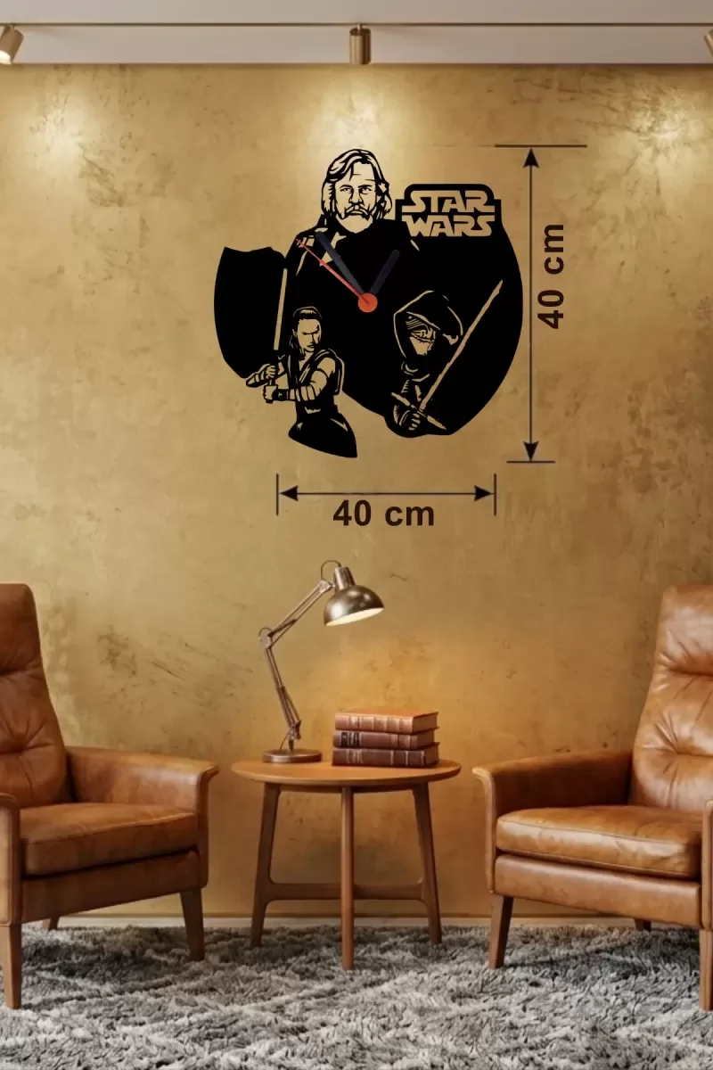 İthalat® Star Wars Temalı Ahşap Duvar Saati - 40x40 cm Lazer Kesim Dekoratif İthalat® Star Wars Temalı Ahşap Duvar Saati - 40x40 cm Lazer Kesim Dekoratif