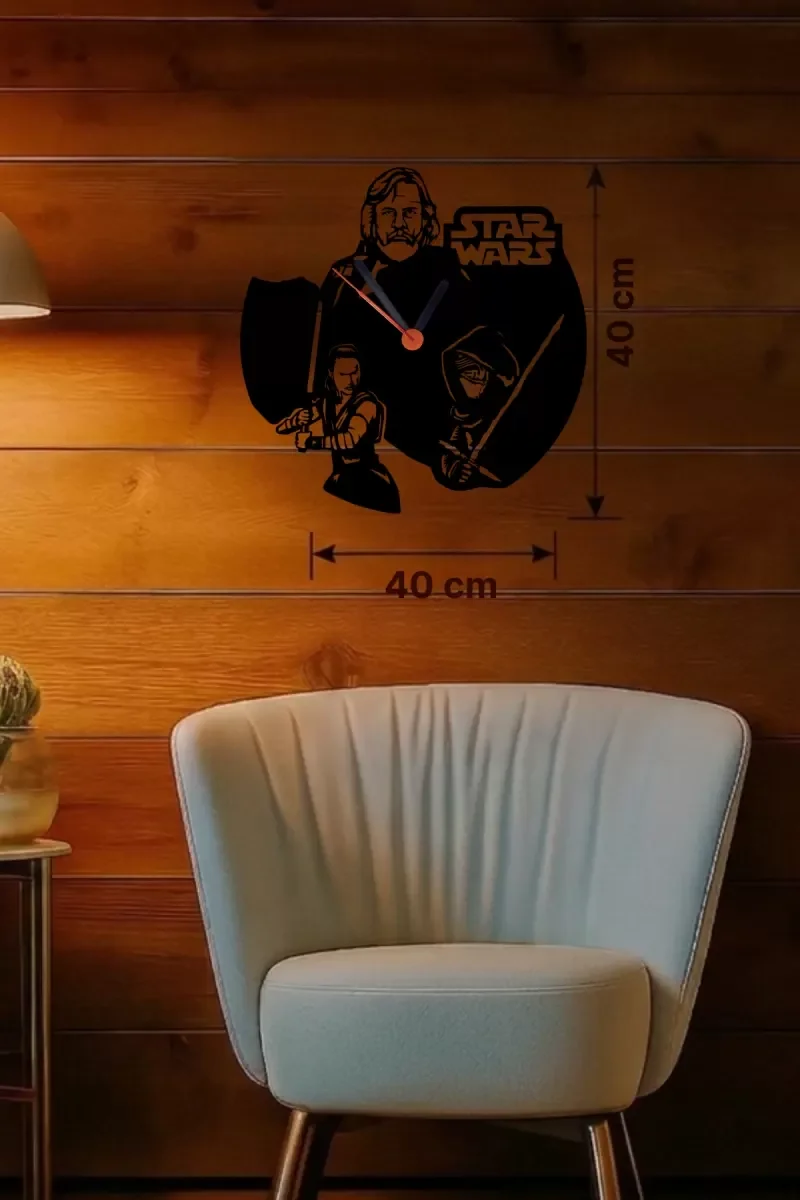 İthalat® Star Wars Temalı Ahşap Duvar Saati - 40x40 cm Lazer Kesim Dekoratif İthalat® Star Wars Temalı Ahşap Duvar Saati - 40x40 cm Lazer Kesim Dekoratif