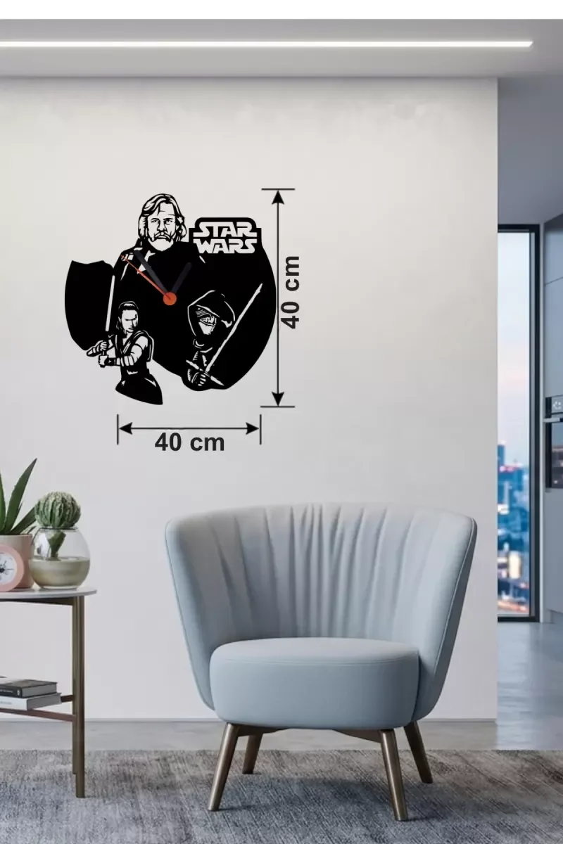 İthalat® Star Wars Temalı Ahşap Duvar Saati - 40x40 cm Lazer Kesim Dekoratif İthalat® Star Wars Temalı Ahşap Duvar Saati - 40x40 cm Lazer Kesim Dekoratif