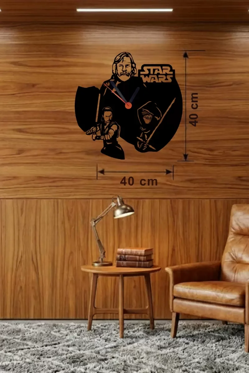 İthalat® Star Wars Temalı Ahşap Duvar Saati - 40x40 cm Lazer Kesim Dekoratif İthalat® Star Wars Temalı Ahşap Duvar Saati - 40x40 cm Lazer Kesim Dekoratif