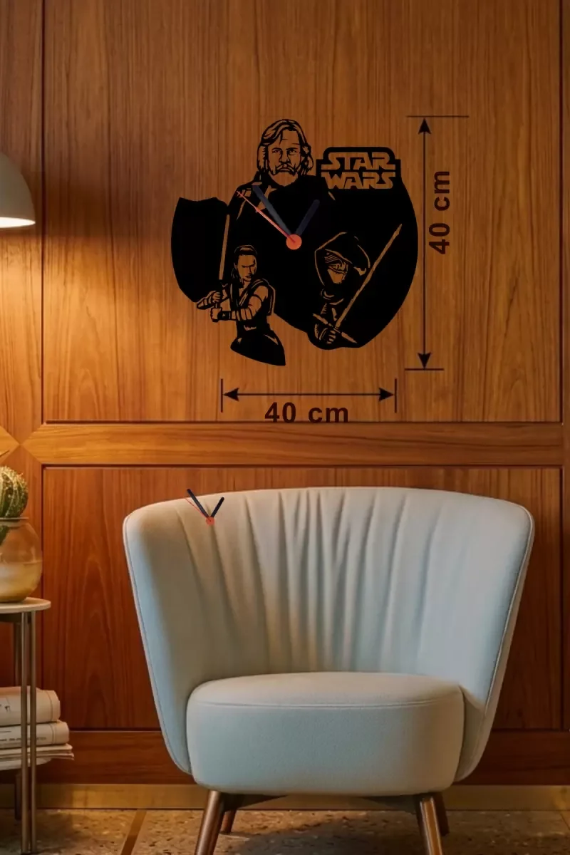 İthalat® Star Wars Temalı Ahşap Duvar Saati - 40x40 cm Lazer Kesim Dekoratif İthalat® Star Wars Temalı Ahşap Duvar Saati - 40x40 cm Lazer Kesim Dekoratif