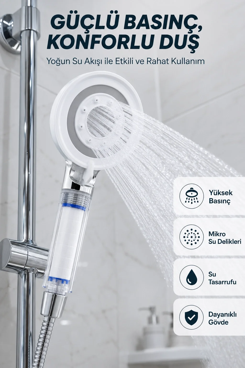 İthalat® Su Tasarruflu Filtreli Duş Başlığı Yüksek Basınçlı Modern Duş Başlığı