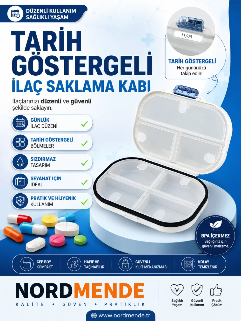 İthalat® Tarih Göstergeli, Hava Sızdırmaz ve Su Geçirmez İlaç Saklama Kutusu Haftalık Günlük İlaç Organizer Şeffaf Taşınabilir İthalat® Tarih Göstergeli, Hava Sızdırmaz ve Su Geçirmez İlaç Saklama Kutusu Haftalık Günlük İlaç Organizer Şeffaf Taşınabilir