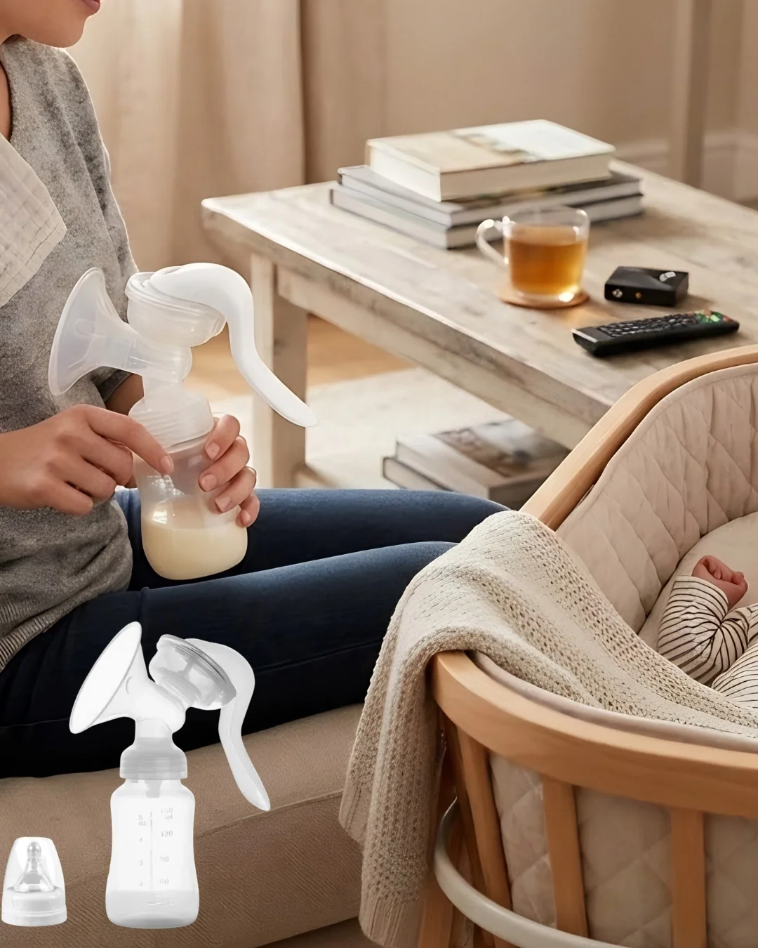 İthalat® Taşınabilir Manuel Göğüs Pompası Ayarlanabilir Vakumlu 180 ML Şişeli