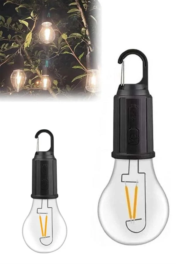 İthalat® Taşınabilir Şarjlı Led Ampul Askılı Lamba Kamp Bahçe Lambası