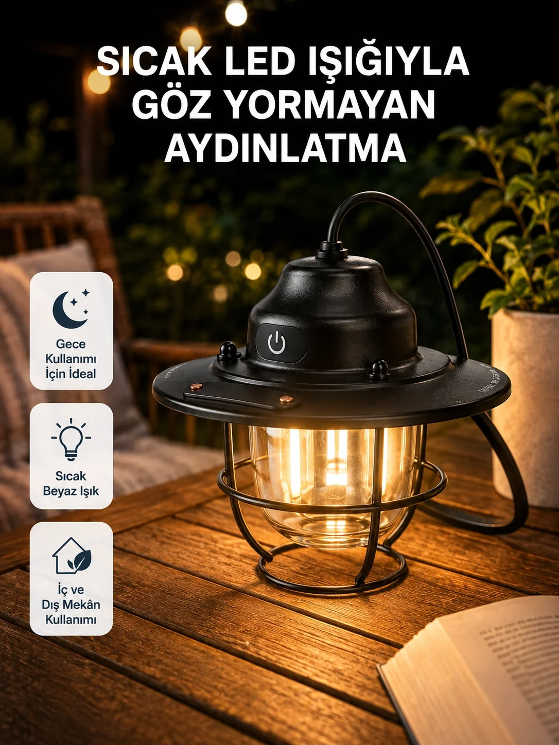 İthalat® Taşınabilir Retro Çam Konisi Kamp Lambası Gece Işığı Su Geçirmez