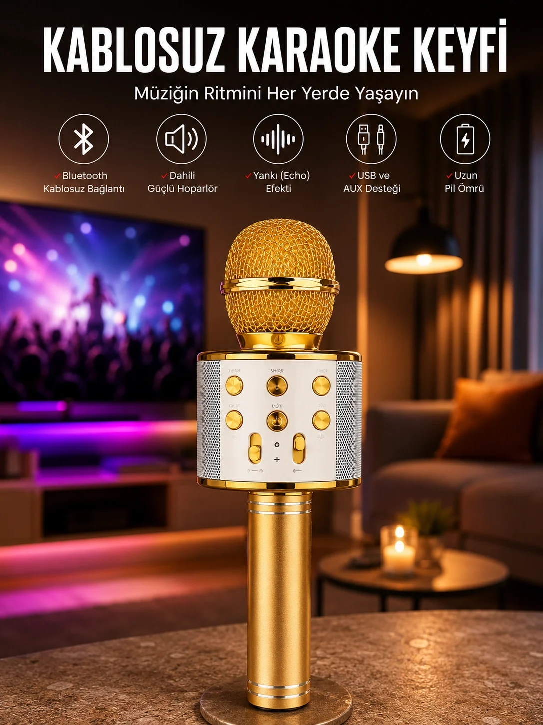 İthalat® Taşınabilir Bluetooth Karaoke Mikrofon: Hafıza Kart Girişli, Etkileyici Performans