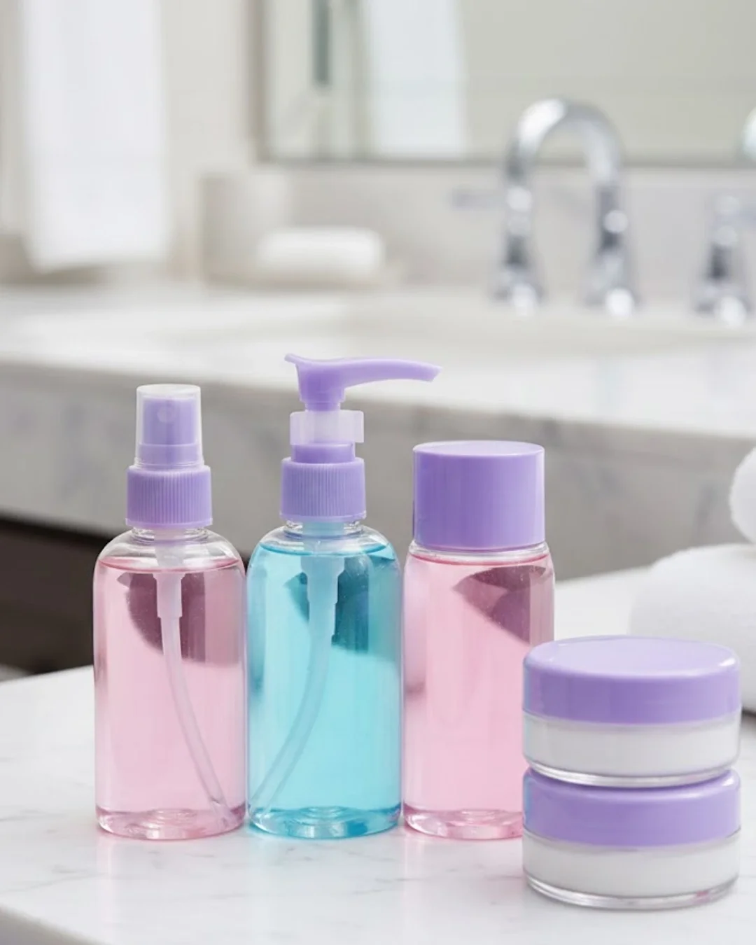 İthalat® Taşınabilir 5’li Seyahat Banyo Seti Şeffaf Kozmetik Kapları
