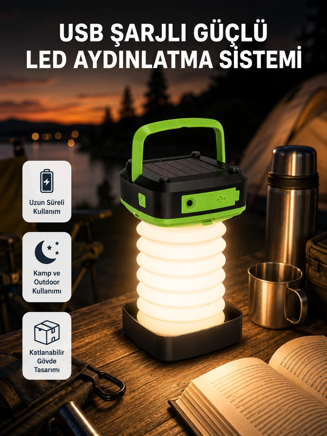 İthalat® Taşınabilir Şarjlı LED Lamba – Dokunmatik Kontrol, Üç Kademeli Işık ve Uzun Ömürlü Pil Performansı