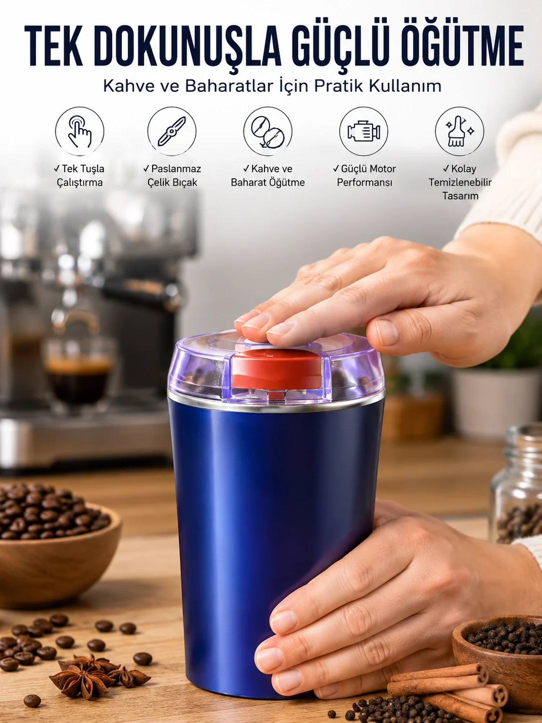 İthalat® Taşınabilir Kahve &amp; Baharat Öğütücü, Kolay Temizlenebilir ve Uzun Ömürlü Paslanmaz Çelik