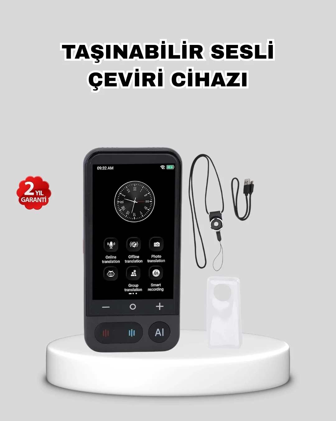 İthalat® Taşınabilir Akıllı Sesli Çeviri Cihazı – 139 Dil Desteği, Dokunmatik Ekran