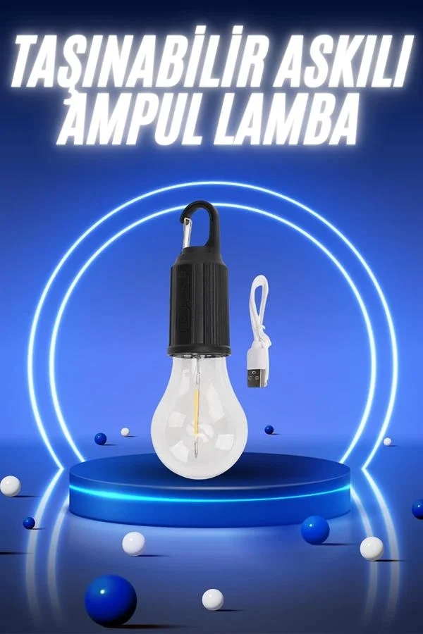 İthalat® Taşınabilir Şarjlı Led Ampul Askılı Lamba Kamp Bahçe Lambası