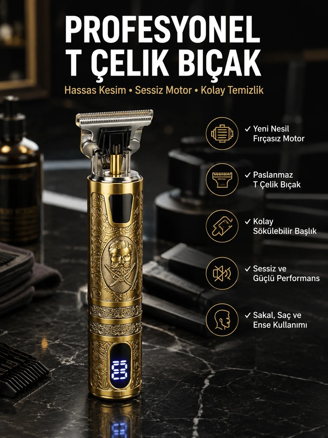 İthalat® Tıraş Makinesi Çizik Tıraş Paslanmaz Çelik Uzun Ömürlü Şarjlı