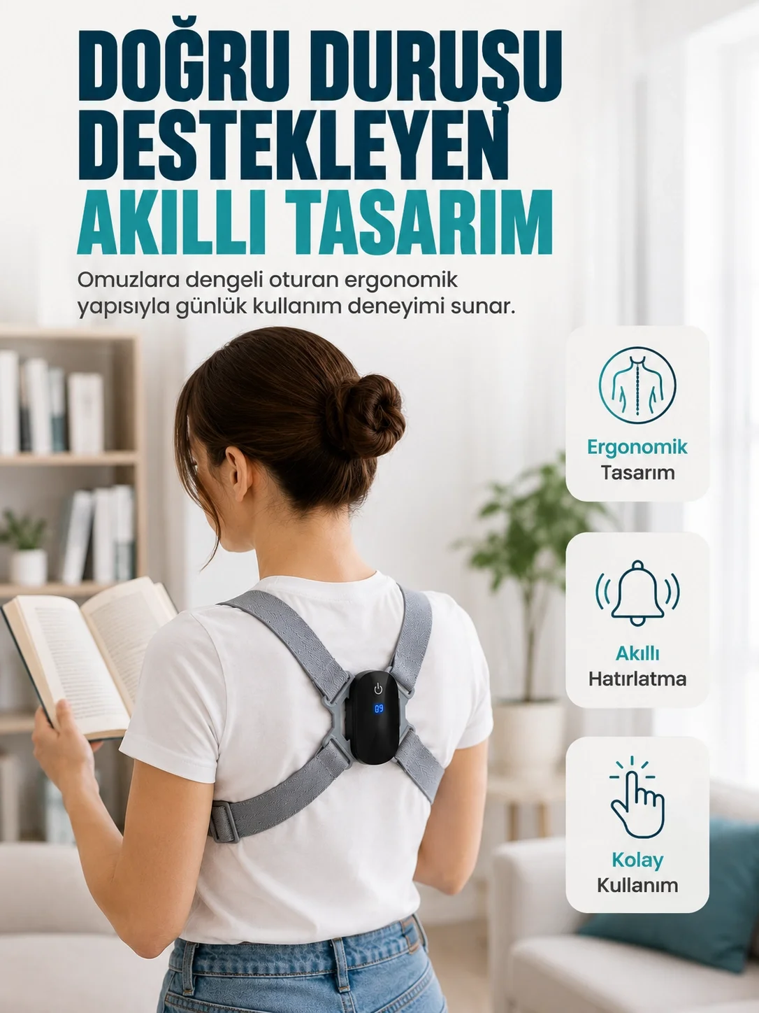 İthalat® Titreşim Uyarılı Akıllı Düzeltici Günlük Kullanıma Uygun Dik Duruş Cihazı