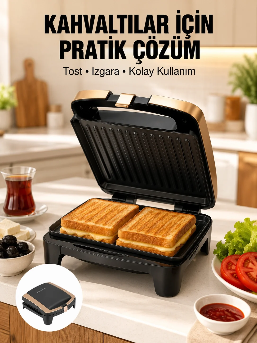 İthalat® Tost Makinesi Yapışmaz Plaka 1500 Watt Güçlü Performans Yeni Nesil