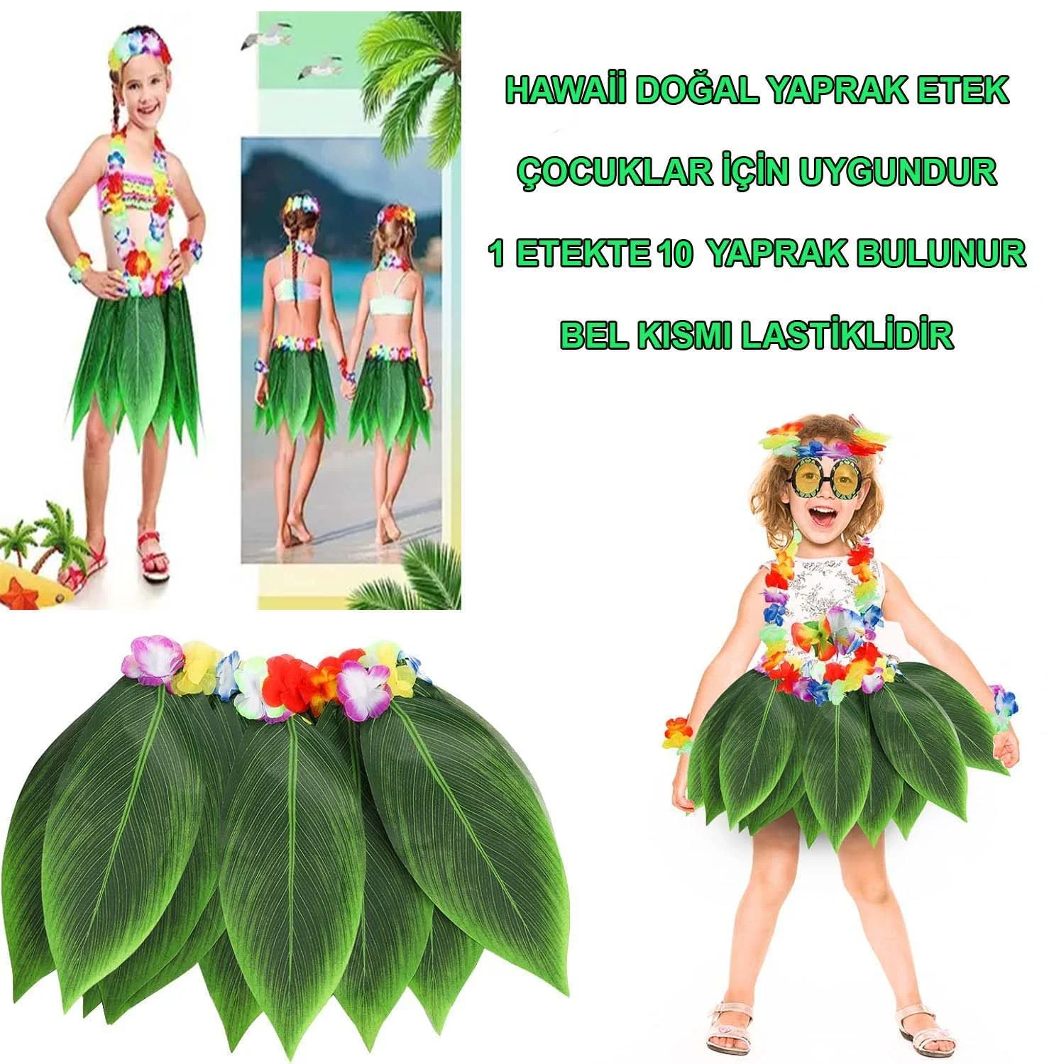 İthalat® Tropikal Esintili Hawaii Yapraklı Parti Eteği Çocuk Boy