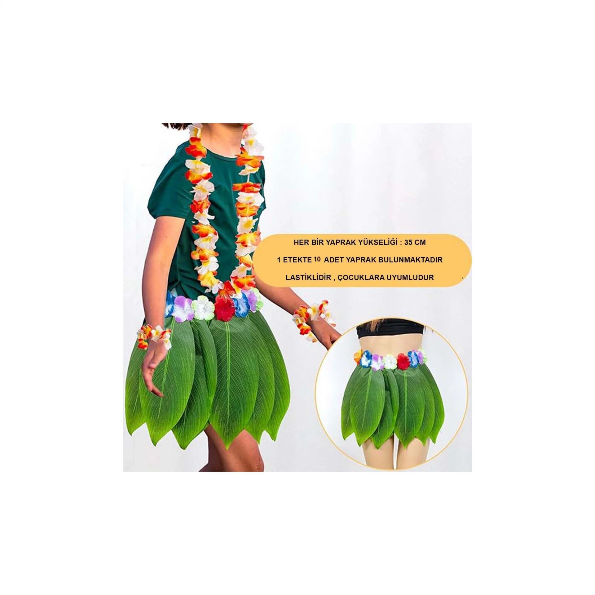 İthalat® Tropikal Esintili Hawaii Yapraklı Parti Eteği Çocuk Boy