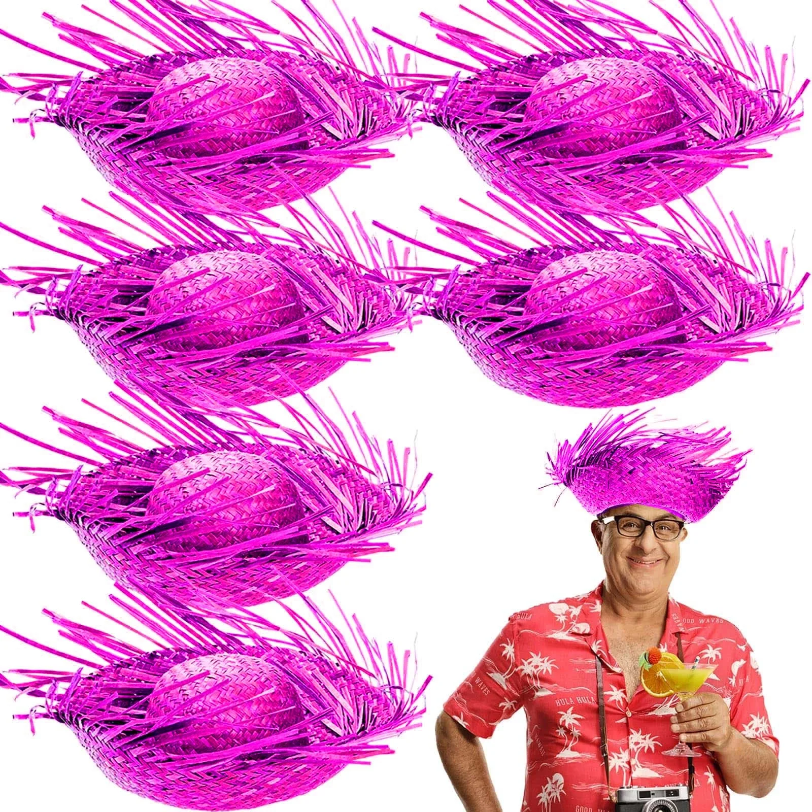 İthalat® Tropikal Parti Pembe Fuşya Hasır Hawaii Şapkası 13x36 cm İthalat® Tropikal Parti Pembe Fuşya Hasır Hawaii Şapkası 13x36 cm