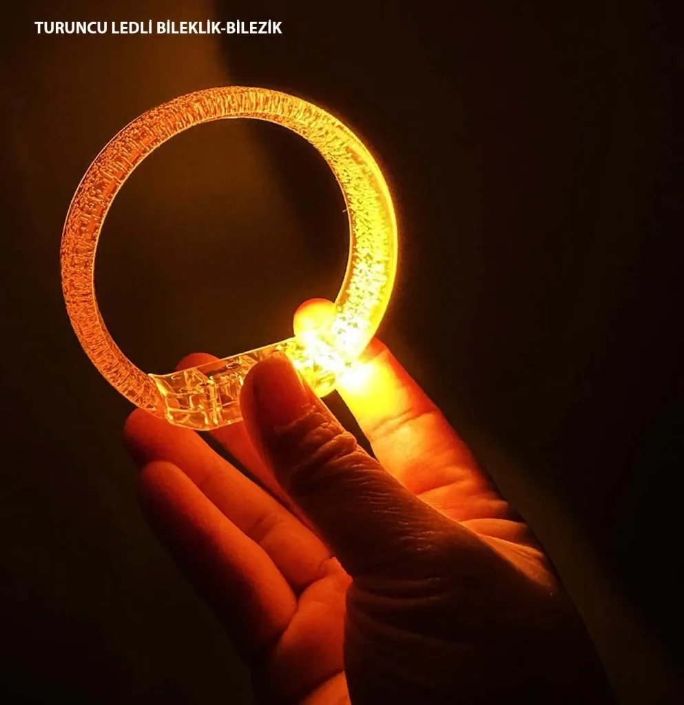 İthalat® Turuncu Led Işıklı Baskı Yapılabilen Pilli Bileklik Bilezik 1,5 cm Genişlik