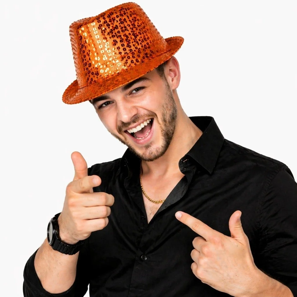 İthalat® Turuncu Payetli Disco Parti Şapkası Yetişkin Işıltılı Fötr Model