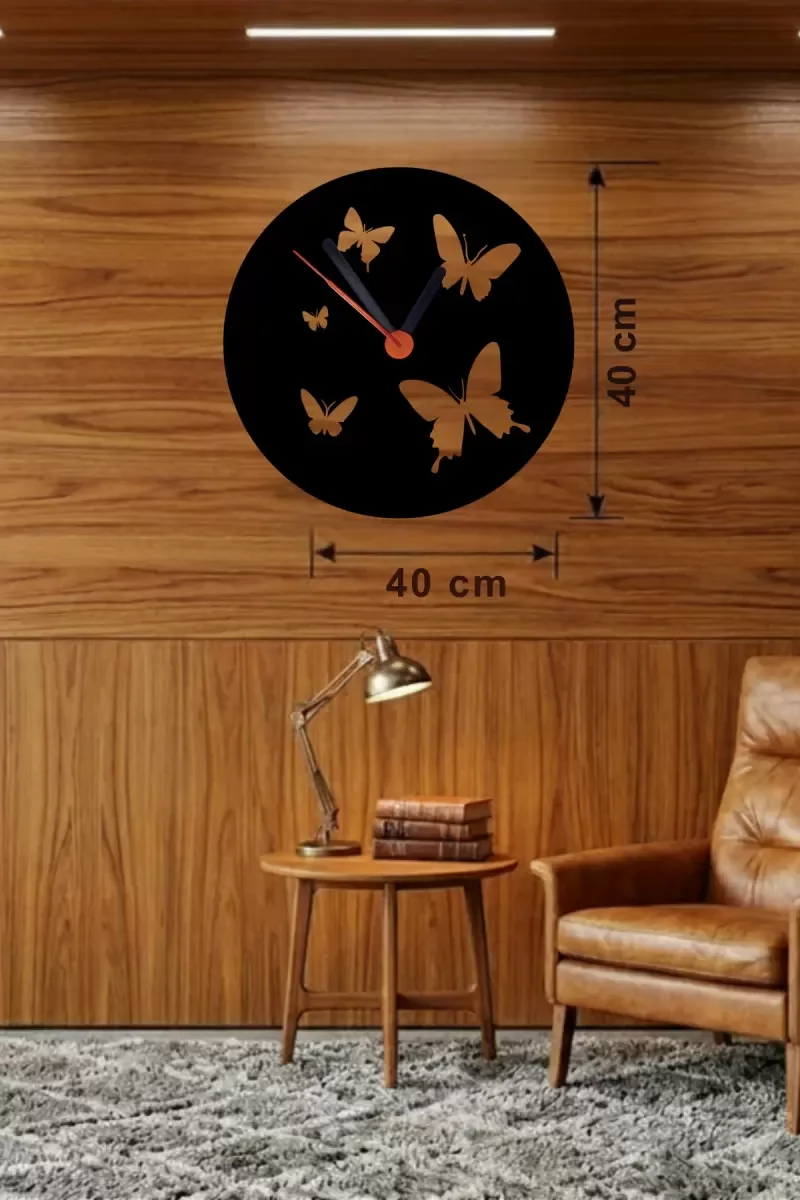 İthalat® Uçuşan Kelebekler Tasarım Ahşap Duvar Saati - 40x40 cm Dekoratif İthalat® Uçuşan Kelebekler Tasarım Ahşap Duvar Saati - 40x40 cm Dekoratif