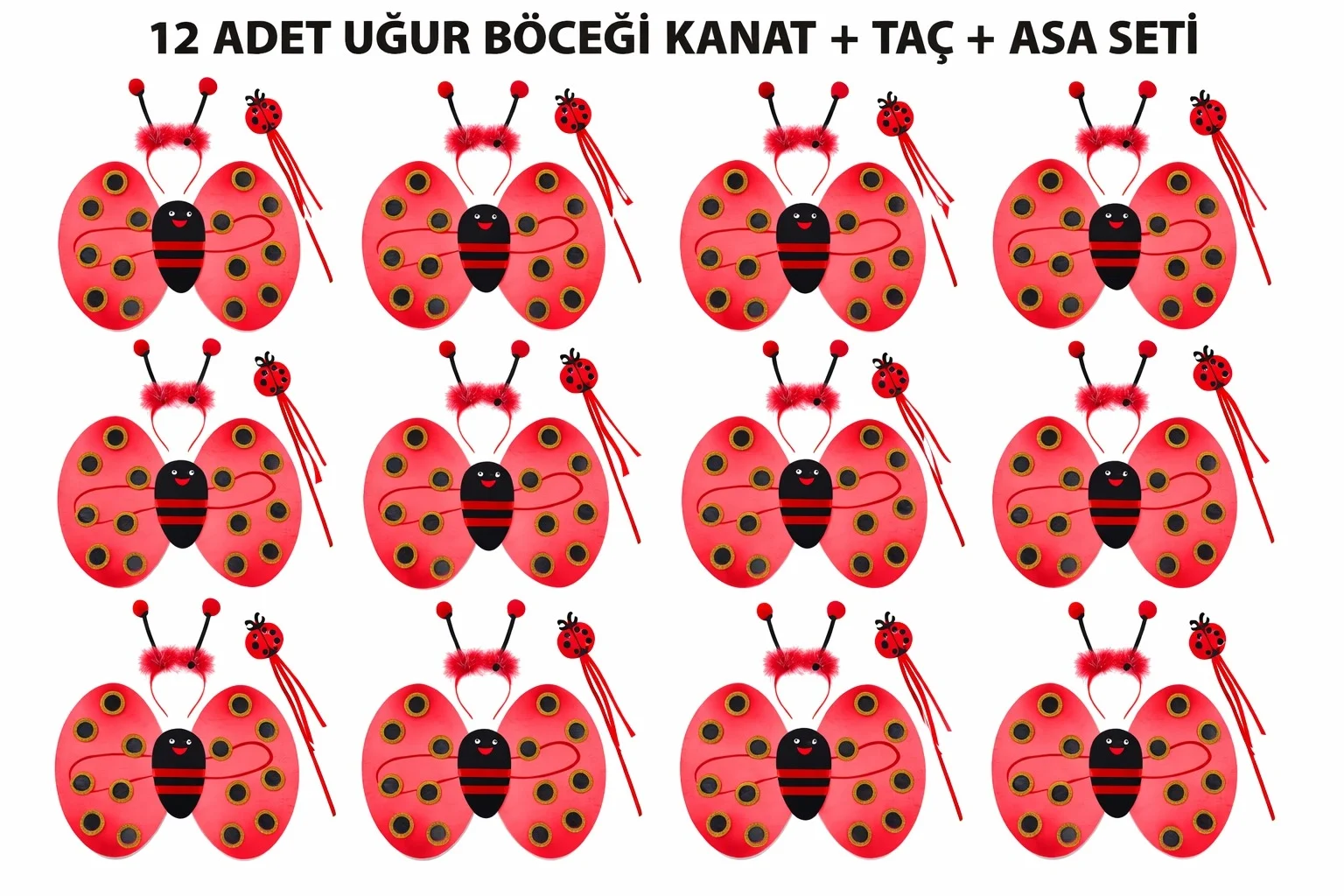 İthalat® Uğur Böceği Kostüm Seti - Kanat Taç Asa 3 Parça 12 Adet İthalat® Uğur Böceği Kostüm Seti - Kanat Taç Asa 3 Parça 12 Adet