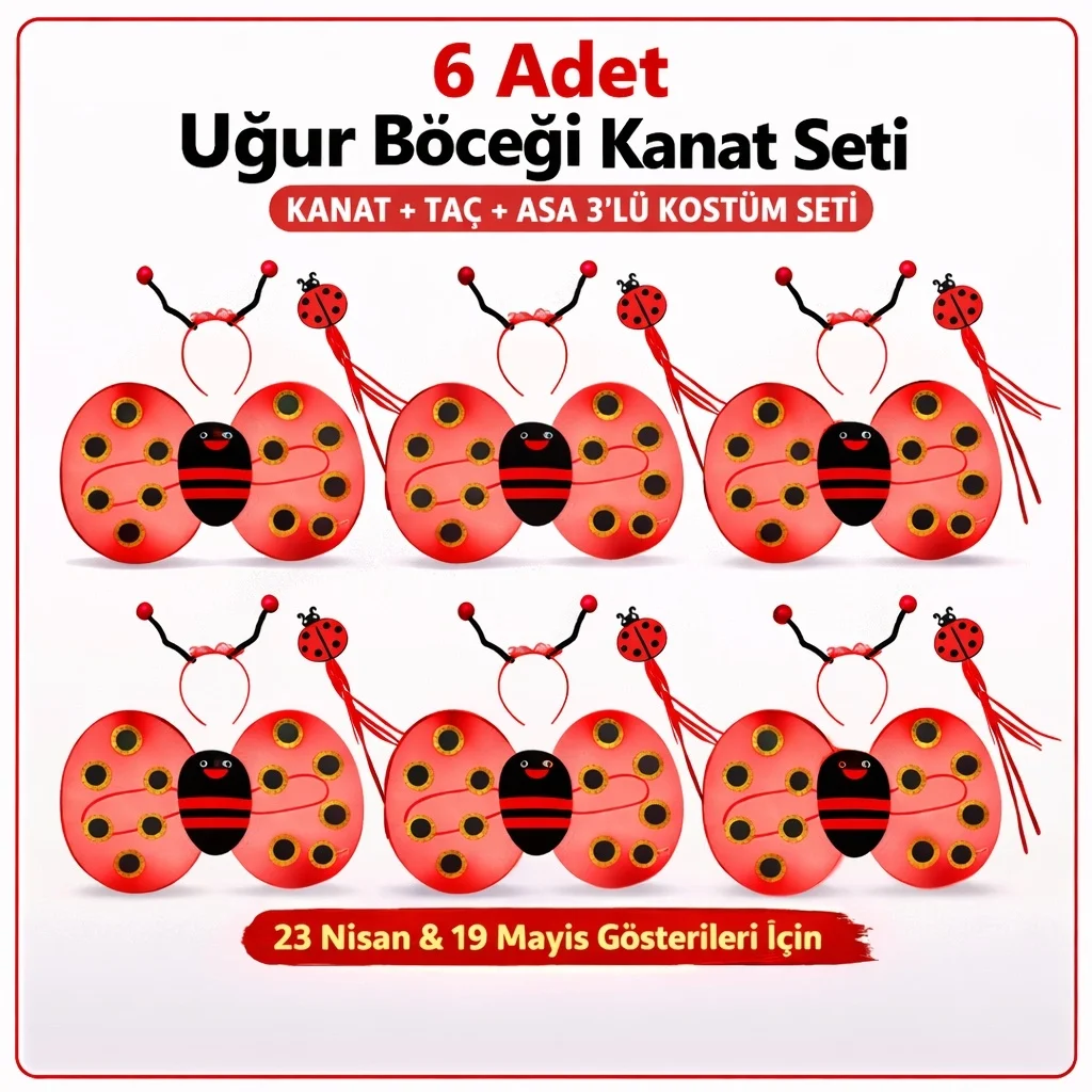 İthalat® Uğur Böceği Kostüm Seti – Kanat Taç Asa